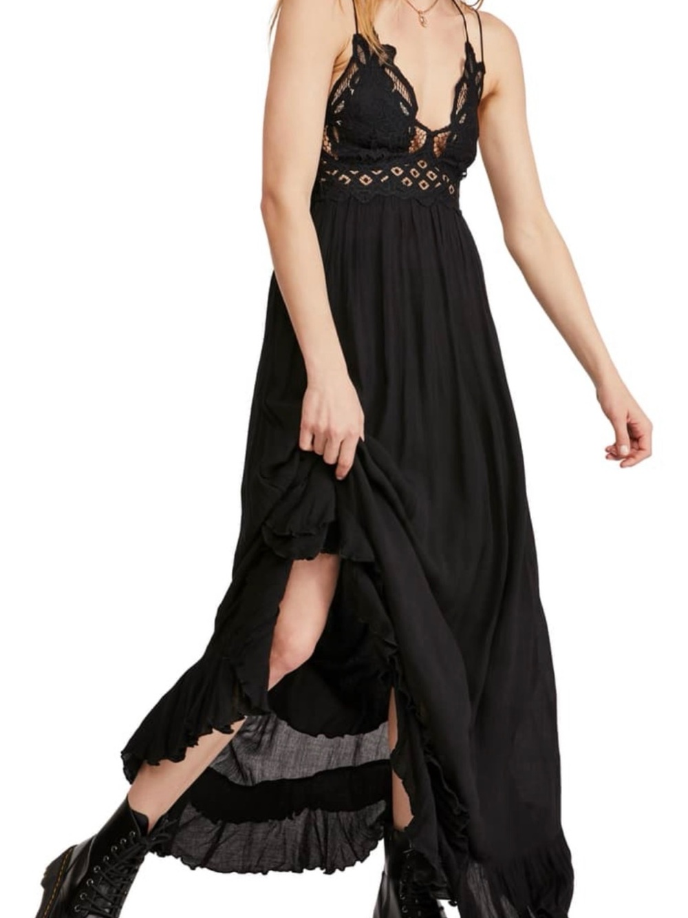 Free People Black Lace-Trim Maxi Dress